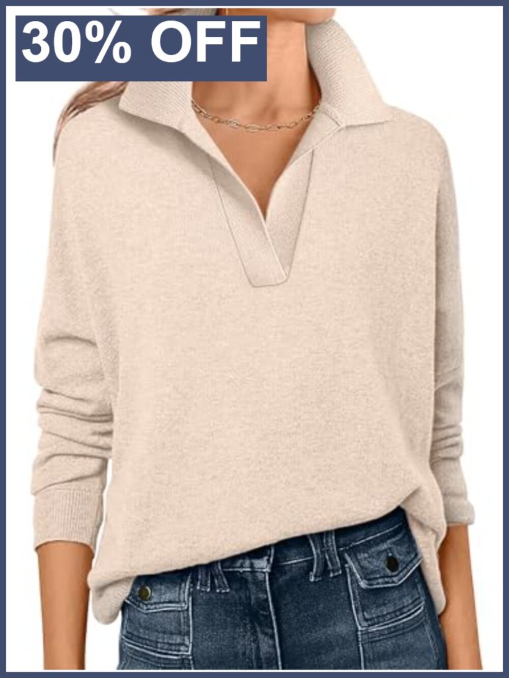 Women's Polo V Neck Lightweight Fall Sweater Long Sleeve Pullover